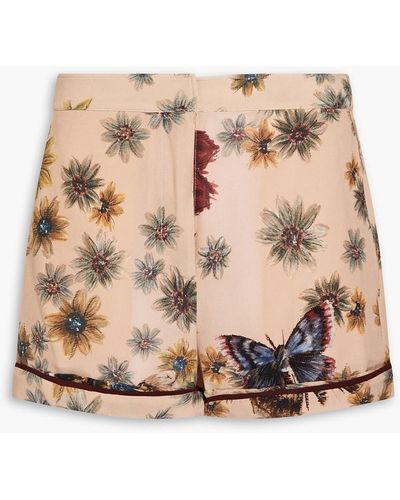 Valentino Garavani Floral-print Silk Crepe De Chine Shorts - Natural