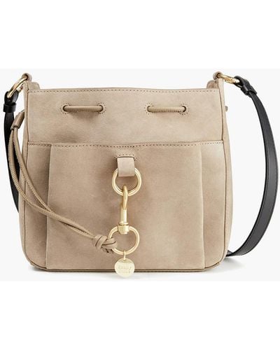 See By Chloé See By Chloé Tony Leather-paneled Suede Shoulder Bag - Natural