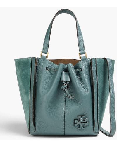 Tory Burch Mcgraw Dragonfly Leather And Suede Tote - Blue