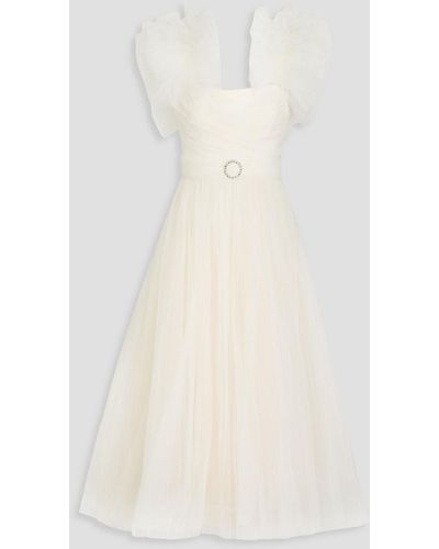 Jenny Packham Crystal-embellished Ruffled Tulle Midi Dress - White