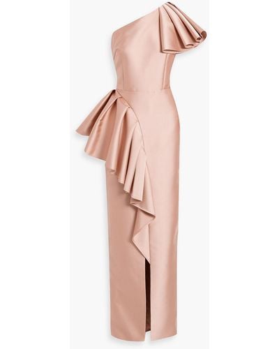 Rasario One-shoulder Ruffled Pleated Satin-crepe Gown - Pink