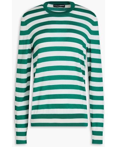 Dolce & Gabbana Striped Cashmere And Silk-blend Jumper - Green