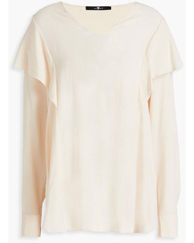 7 For All Mankind Ruffled Crepe De Chine Top - White