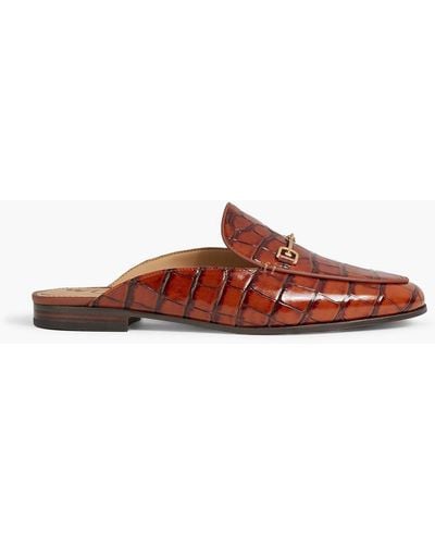 Sam Edelman Linnie Embellished Croc-effect Leather Slippers - Brown