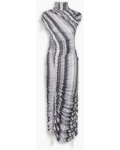 Missoni Crystal-embellished Ruched Crochet-knit Maxi Dress - White