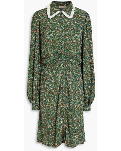 byTiMo Ruched Floral-print Crepe De Chine Dress - Green