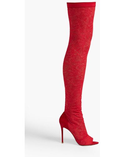 Gianvito Rossi Missy Stretch-lace And Suede Over-the-knee Boots - Red
