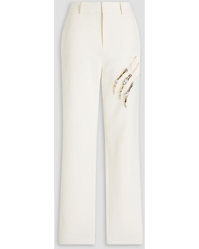 Area Claw Embellished Cutout Crepe Tapered Trousers - White