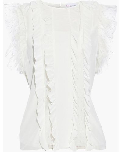 RED Valentino Point D'esprit-trimmed Ruffled Silk Crepe De Chine Top - White