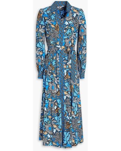 Diane von Furstenberg Alea Belted Printed Crepe Midi Shirt Dress - Blue