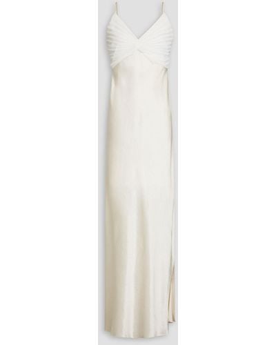 FRAME Pleated Georgette-paneled Satin Maxi Dress - White