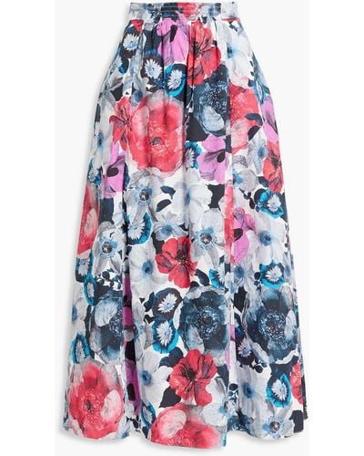 Erdem Bernadette Gathered Floral-print Cotton-poplin Maxi Skirt