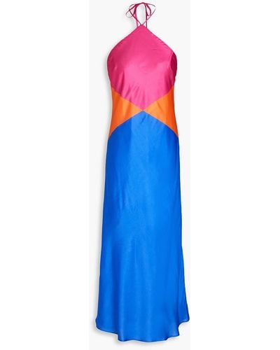 Olivia Rubin Cassie Color-block Crepe De Chine Midi Dress - Blue