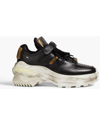 Maison Margiela Artisanal Distressed Leather exaggerated Sole Sneakers - Black