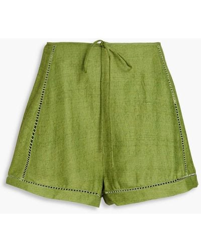Cult Gaia Itzel Lattice-trimmed Gauze Shorts - Green