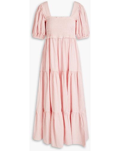 byTiMo Shirred Gingham Cotton Midi Dress - Pink