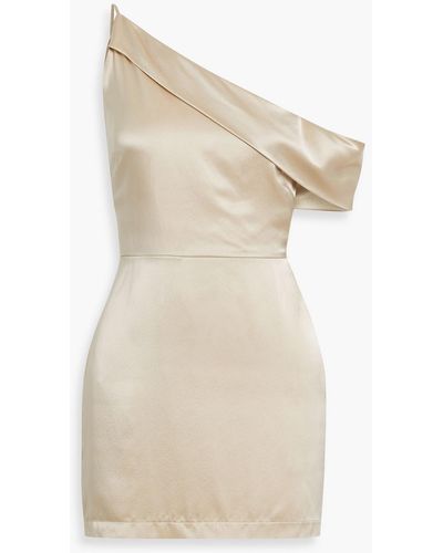 Michelle Mason One-shoulder Draped Silk-satin Mini Dress - Natural