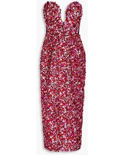 Carolina Herrera Strapless Embellished Taffeta Midi Dress - Red