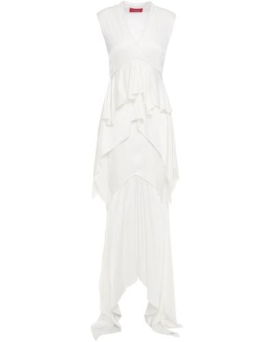 Solace London Chayse Ruffled Satin Gown - White