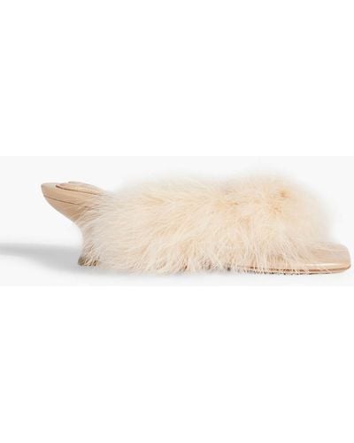 Sleeper Pom Feather-embellished Leather Mules - White
