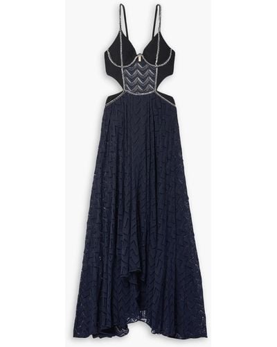 PATBO Cutout Embellished Pointelle-knit Maxi Dress - Blue
