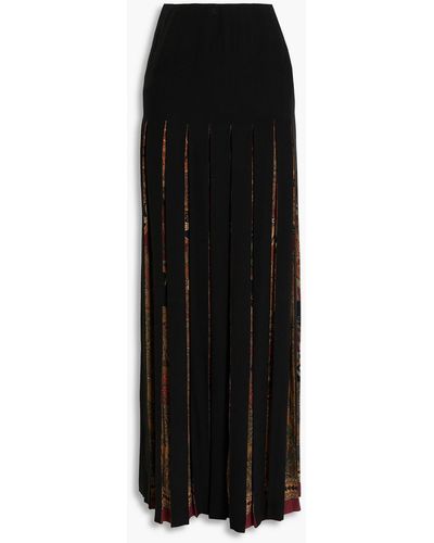 Etro Tina Pleated Printed Silk Crepe De Chine Maxi Skirt - Black