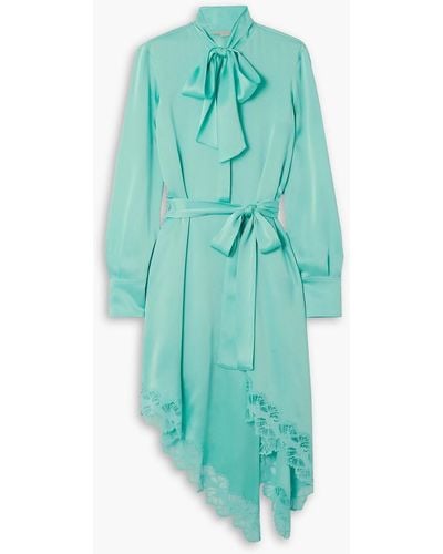 Stella McCartney Belted Lace-trimmed Satin Midi Dress - Green