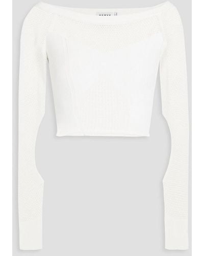 Hervé Léger Cropped Cutout Pointelle-knit Top - White