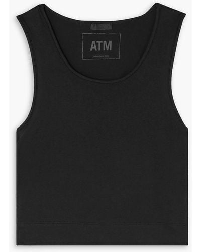 ATM Cropped Ruched Stretch-pima Cotton-jersey Tank - Black