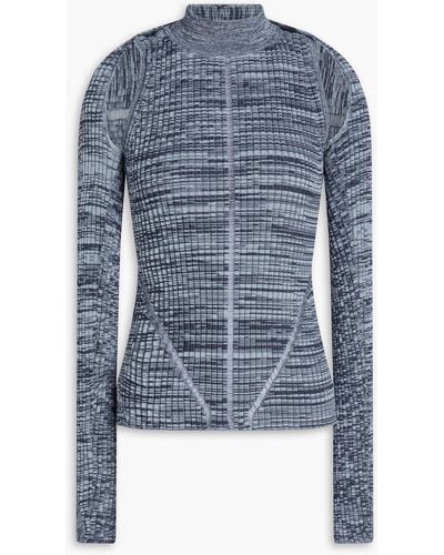 McQ Striae Layered Space-dyed Ribbed Cotton Top - Blue