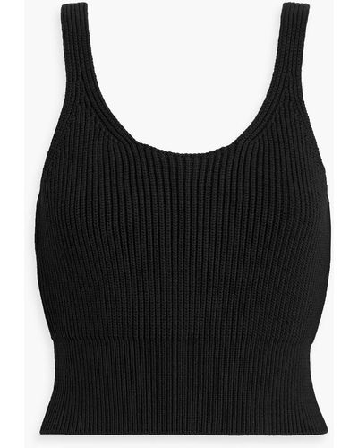 T By Alexander Wang Cropped Ribbed Cotton-blend Tank - Black