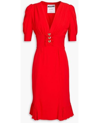 Moschino Ruffled Gathe Silk-blend Crepe Dress - Red