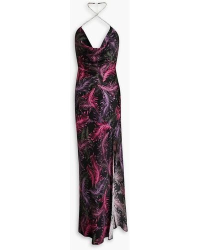 Nicholas Melia Floral-print Silk-satin Halterneck Maxi Dress - Purple