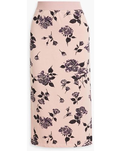 RED Valentino Floral-print French Cotton-blend Terry Midi Skirt - Pink