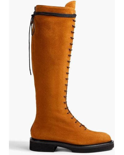 Khaite York Lace-up Suede Knee Boots - Brown
