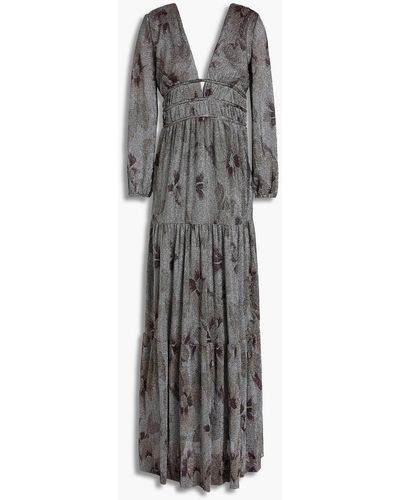 Ba&sh Lili Tiered Floral-print Knitted Maxi Dress - Metallic