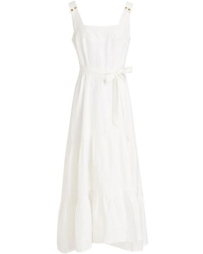 Heidi Klein Gathered Linen Midi Dress - White
