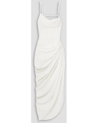 Jacquemus Saudade Asymmetric Draped Twill Dress - White