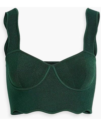 Galvan London Delia Cropped Scalloped Stretch-knit Top - Green