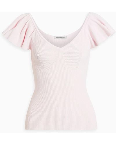 Autumn Cashmere Ruffled Ribbed-knit Top - Pink