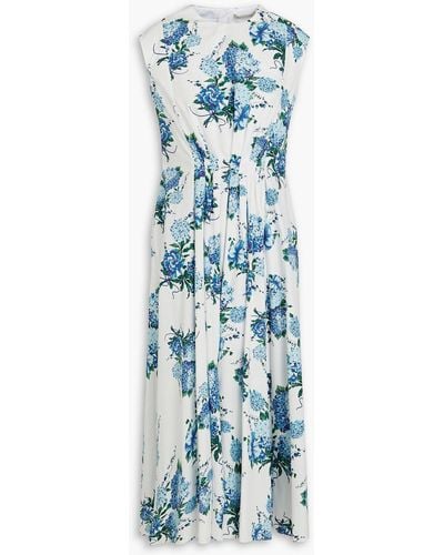 Emilia Wickstead Lyssa Floral-print Cotton-poplin Midi Dress - Blue