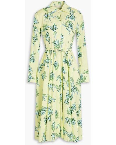 Emilia Wickstead Aisha Floral-print Swiss-dot Cotton-blend Shirt Dress - Green
