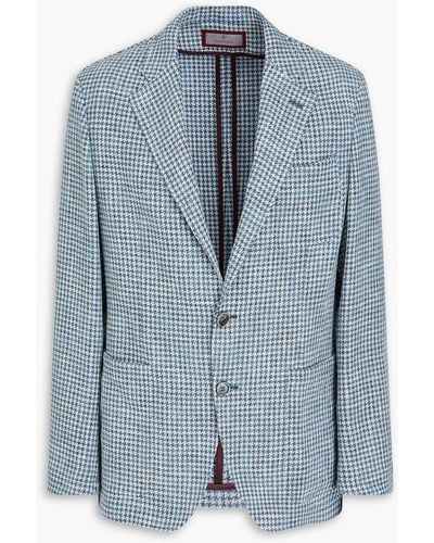 Canali Houndstooth Cotton, Linen And Wool-blend Blazer - Blue