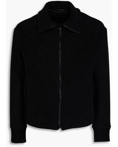 Emporio Armani Ribbed Knit-paneled Wool-blend Felt Jacket - Black