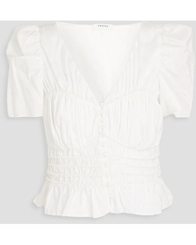 FRAME Shirred Ramie And Silk-blend Top - White