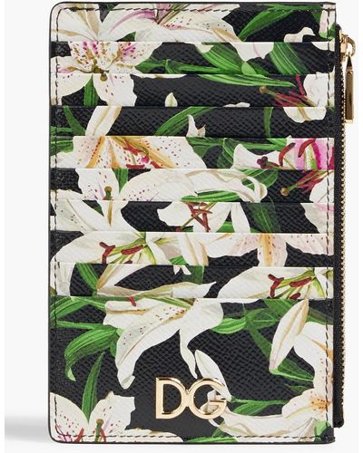 Dolce & Gabbana Floral-print Pebbled-leather Cardholder - Green