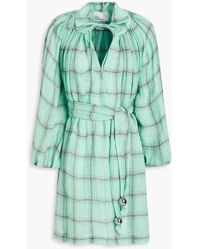 Lisa Marie Fernandez Checked Linen-blend Gauze Mini Dress - Green