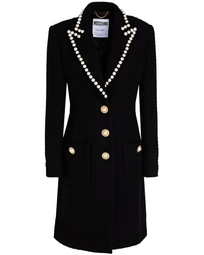 Moschino Embellished Wool-blend Tweed Coat - Black