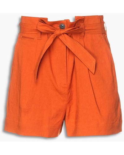 Rag & Bone River Belted Pleated Linen-blend Shorts - Brown