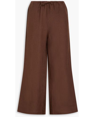 Onia Linen-blend Wide-leg Trousers - Brown